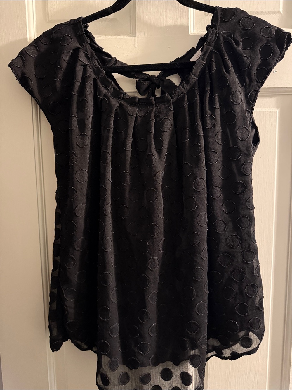 LC Lauren Conrad Black Polka Dot Tie-Back Blouse